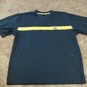Rare Adidas Shirt Mens XXL Blue & Gold 3 Stripe Mountain Logo Sports Vintage